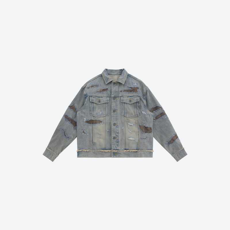 Destroyed Patch‑work Denim Jacket
